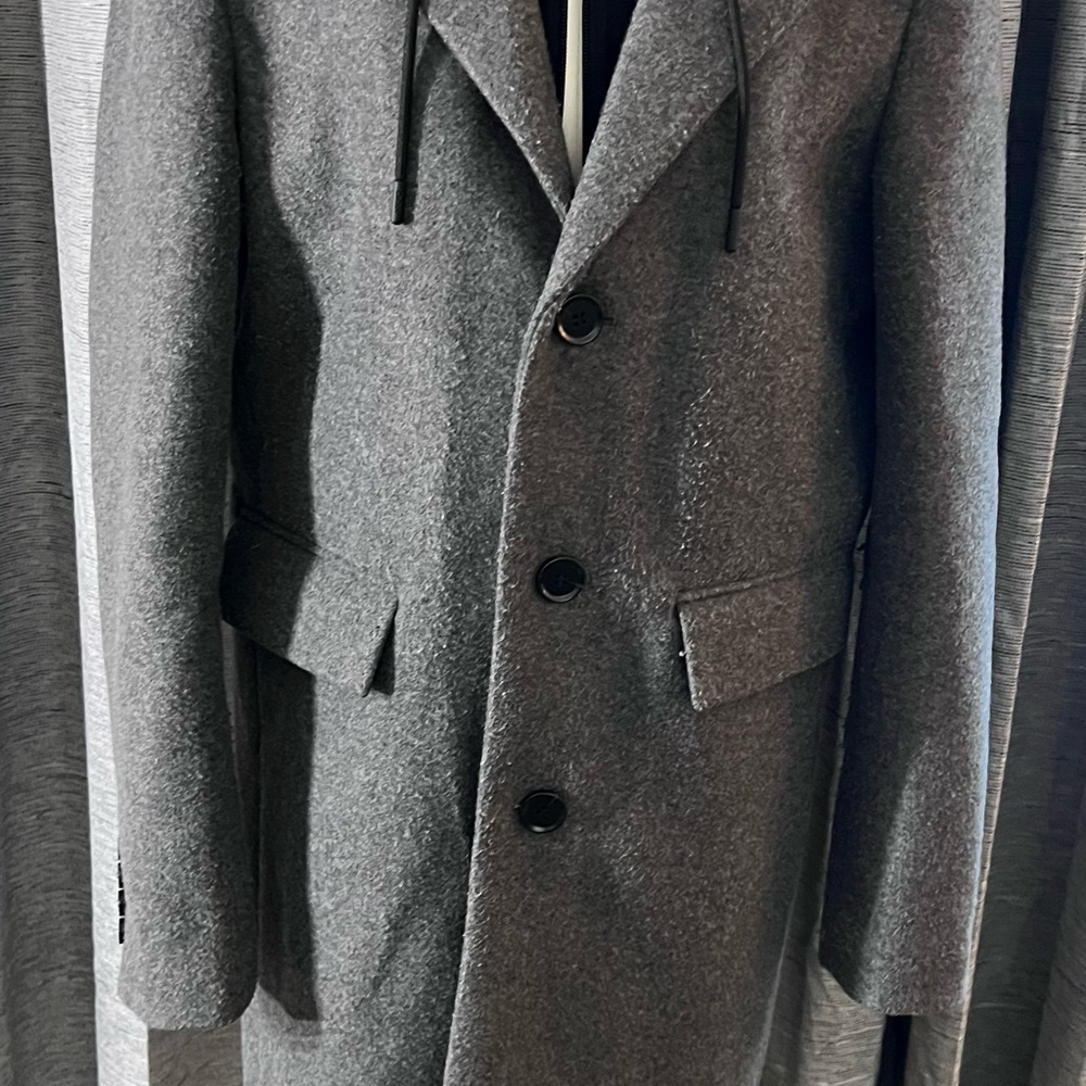Men’s DKNY Faux Wool Coat with Removable Hooded Bib